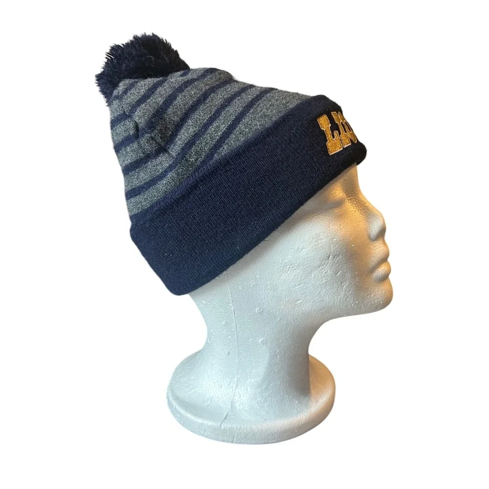 Detroit Lions Knit‎ Beanie Hat Pom Pom Navy Gold NFL Winter Size fits up to 22